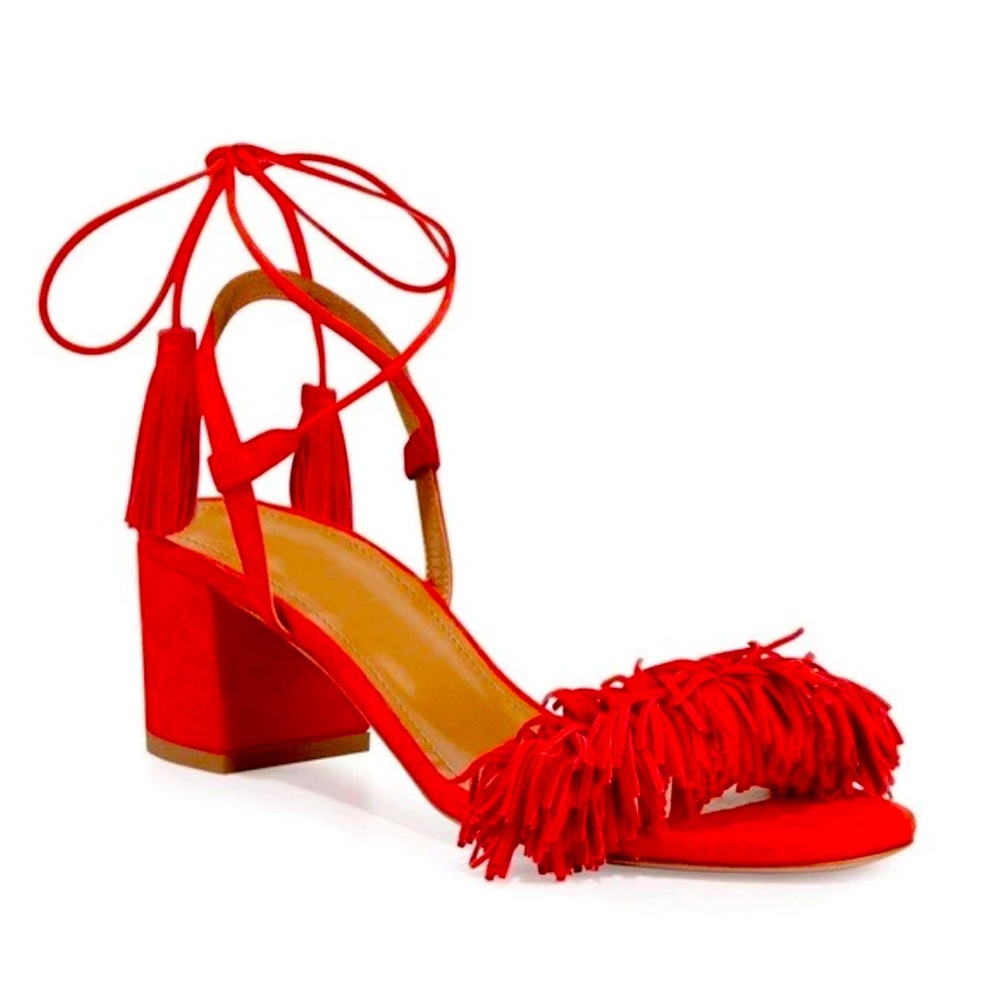 Aquazzura wild thing block heel sandals in fire engine RED, size 39
